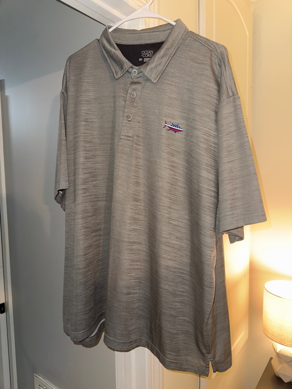 Ocean Coast Men's Heather Gray Polo with Embroidered Fish